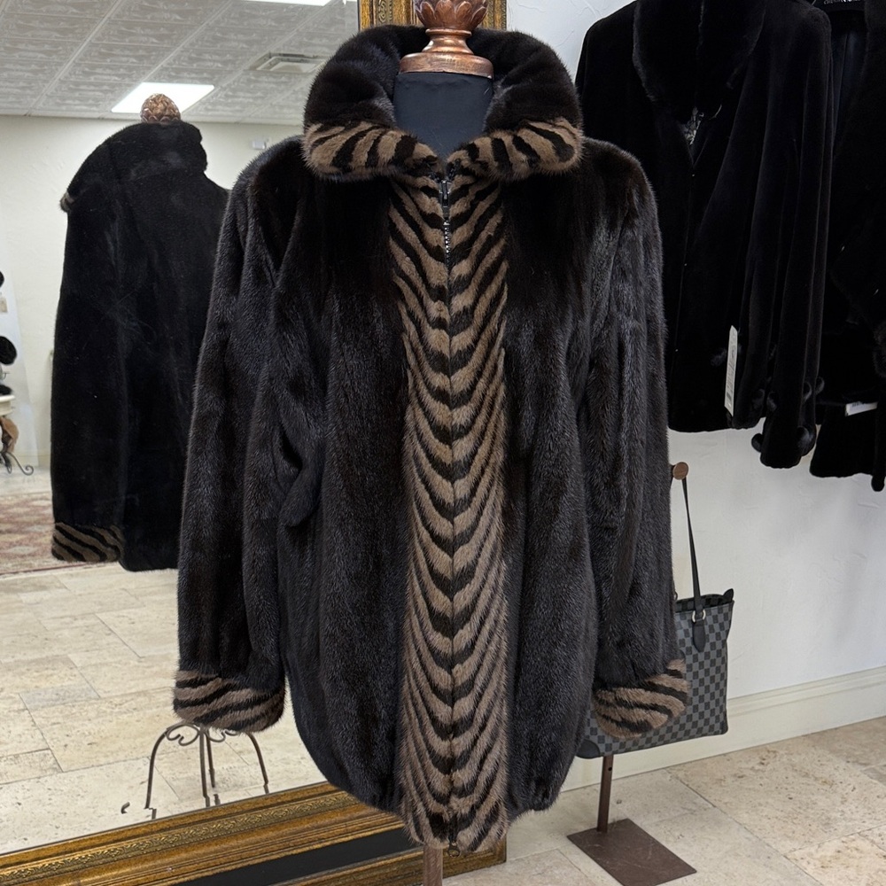 Luxurious Ranch Mink with Lunaraine Mink Chevron Design Blouson Zipper Jacket.